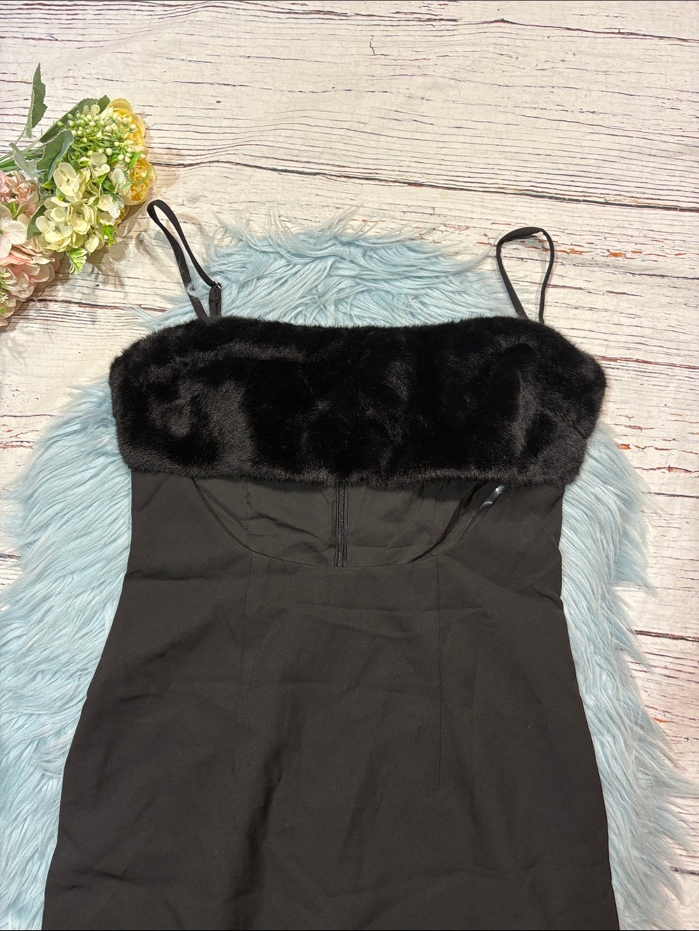 NWT Naked Wardrobe Black Cutout Midi Dress with Faux Fur Trim - Picture 8 of 10